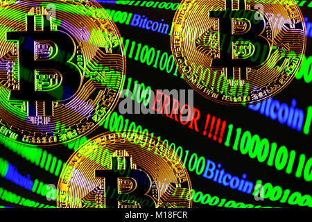 Bitcoin, Binärcode mit Schriftzug Fehler Stockfoto