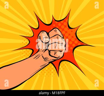 Faust, stanzen, lochen, Vernichtender Schlag oder strong Punch in Pop Art retro Comic Stil gezeichnet. Cartoon Vector Illustration Stock Vektor