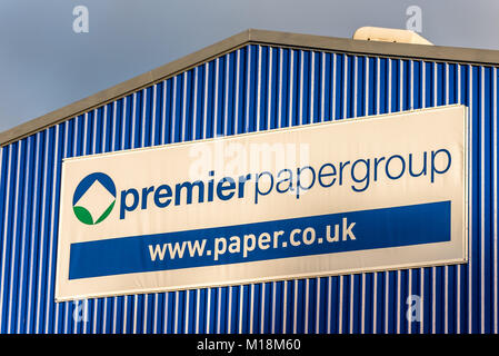 Northampton Großbritannien 05 Januar 2018: Premier Paper Group Logo unterzeichnen. Stockfoto