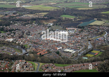 Luftaufnahme von Morpeth Stadtzentrum, Norhumberland, Großbritannien Stockfoto