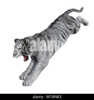 3D-Rendering von einem weißen Tiger auf weißem Hintergrund Stockfoto