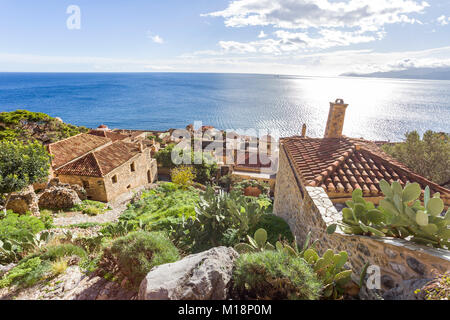 Luftaufnahme auf byzantinischen Stadt Monemvasia, Griechenland Stockfoto