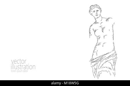 Aphrodite von Milos Venus De Milo antike griechische statue Low Poly moderne Kunst polygonalen Dreieck Point Line abstract Weiß Grau neutralen Hintergrund museum Poster template Vector Illustration Stock Vektor
