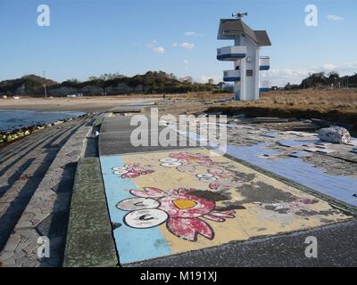 11. März 2014 Soma, Fukushima Japan, Matsukawaura Strand auf 311 Memorial Day 3 Jahre nach Tohoku Earthquake-Tsunami Disaster 2011 Stockfoto