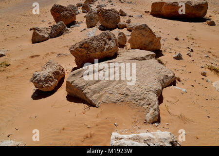 Wüste Landschaft und Landschaft mit Wüstensand und Felsformationen Stockfoto