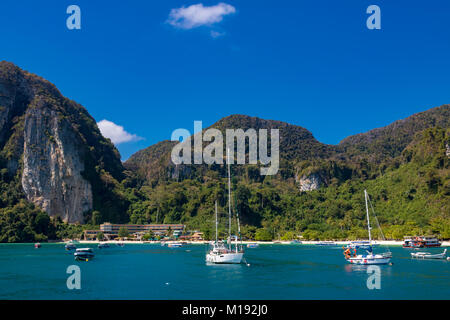 Phi Phi Island Krabi Thailand 28 Januar, 2016 Boote in Ao-tonsai auf Koh Phi Phi Don günstig Stockfoto