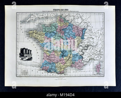 1877 Migeon Karte - Frankreich 1789 - Französische Revolution - Bastille Paris Stockfoto