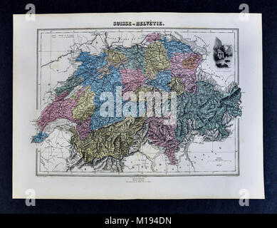 1877 Migeon Karte - Schweiz - Genf Luzern Zürich Schweizer Alpen Stockfoto