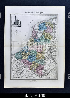 1877 Migeon Karte - Niederlande - Holland Belgien Luxemburg Brüssel Amsterdam Stockfoto