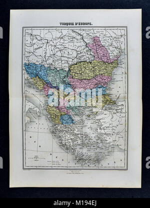 1877 Migeon Karte - Trukey in Europa - Balkan Bulgarien Rumänien Siebenbürgen Serbien Mazedonien Stockfoto
