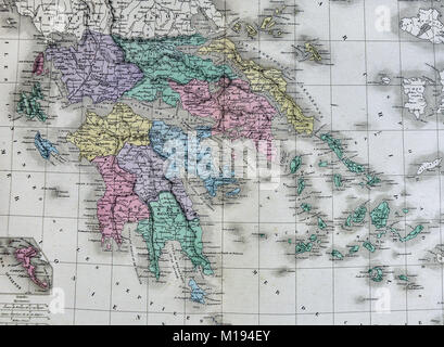 1877 Migeon Karte - Griechenland - Athen Korinth Kykladen Stockfoto