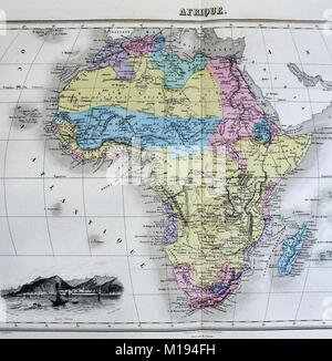 1877 Migeon Karte - Afrika - Kap Kolonie Guinea Sudan Ägypten Marokko Madagaskar Angola Stockfoto