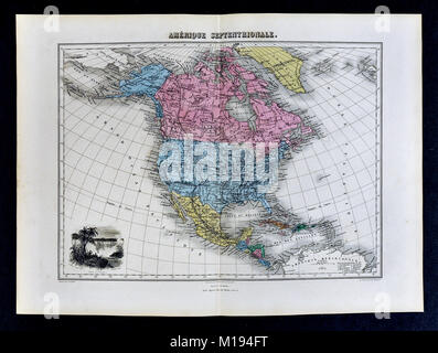 1877 Migeon Karte - Nordamerika - Vereinigte Staaten Kanada Mexiko Westinseln Alaska Stockfoto