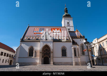 Kirche des Hl. Markus, Zagreb, Kroatien, Europa. Kirche in St. Mark's Square. Obere Stadt, gornij Grad, dem historischen Teil der Altstadt von Zagreb Stockfoto