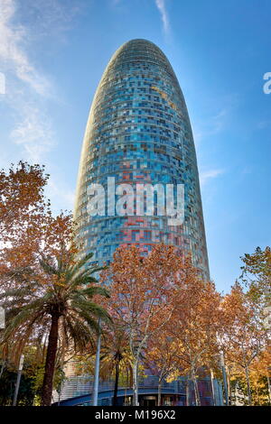 Torre Agbar Tower oder Gebäude Torre Agbar, Barcelona, Spanien Stockfoto