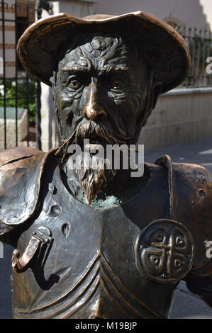 Skulptur in Bronze mit der Büste von Don Quixote von La Mancha Stockfoto