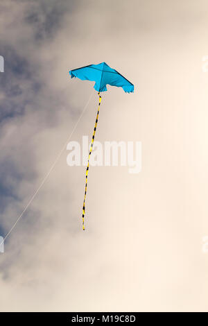 Drachen fliegen gegen den blauen Himmel an einem sonnigen Tag Stockfoto