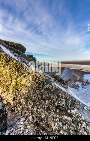 Neue Brighton Beach Wellenbrecher und See Defense System Stockfoto