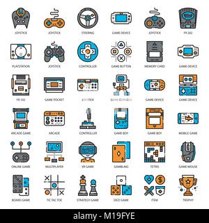 Satz von Game Technology gefüllt Umrisse Symbol auf weißem Hintergrund Stock Vektor