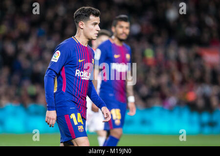 Barcelona, Spanien. 28 Jan, 2018. FC Barcelona Mittelfeldspieler Philippe Coutinho während des Spiels zwischen dem FC Barcelona gegen Deportivo Alaves, für die Runde 21 der Liga Santander, spielte im Camp Nou Stadion am 28. Januar 2018 in Barcelona, Spanien. Credit: Gtres Información más Comuniación auf Linie, S.L./Alamy leben Nachrichten Stockfoto