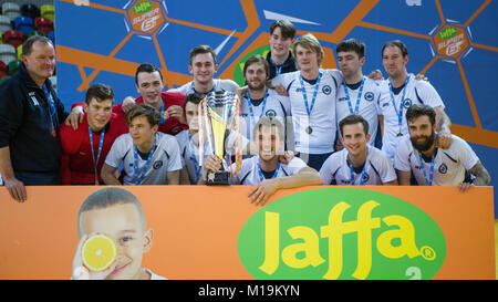 London, Großbritannien. 28 Jan, 2018. Männer Jaffa Super 6s Finale der Kupfer, Arena. Herren Finale: bowdon 2 Leicester 1 Credit: Peter Smith/Alamy leben Nachrichten Stockfoto