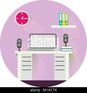 Desktop, flache Bauform, Office interior Vektor-illustration banner Stock Vektor