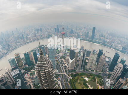 Shanghai tagsüber, Fischaugenobjektiv Stockfoto