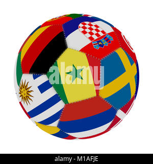 Fußball mit der Farbe der Flaggen der Länder der Welt die Teilnahme auf Fußball, in der Mitte Senegal und Russland, 3D-Rendering Stockfoto