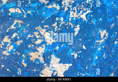 Grunge Textur, mehrere Schichten von der blauen Farbe Peeling aus Fiberglas Bootsrumpf Stockfoto