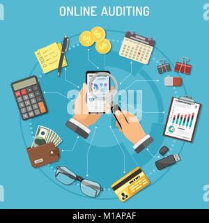 Online Wirtschaftsprüfung, Steuer, Buchhaltung Konzept Stock Vektor