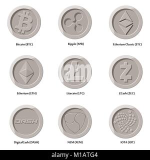 Crypto Währung Symbole Münze. Stock Vektor