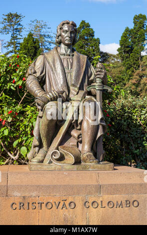 Madeira Portugal Madeira bronze Christopher Columbus Statue Santa Catarina Park, Avenida do Infante Stadtzentrum von Funchal Madeira Portugal eu Europa Stockfoto