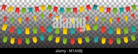 Bunting Girlanden und Fahnen. Vektor isoliert bunte Sammlung von Festival Dekorationen. Stock Vektor
