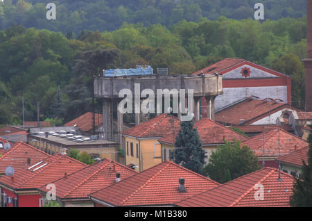 Luftaufnahme auf den Arbeiter Dorf von Crespi d'Adda, Italien, ein Weltkulturerbe Stockfoto