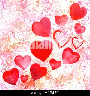 Vektor einrichten von Aquarell Herzen für Valentinstag, auf eine rosafarbene Textur Stock Vektor