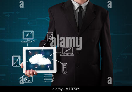 Junge Unternehmer mit Hand gezeichnet cloud computing Stockfoto