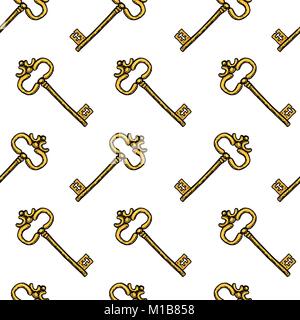 Taste nahtlose Muster. Innenraum Zubehör für Tür. graviert Hand in alten Vintage Skizze gezeichnet. Stock Vektor