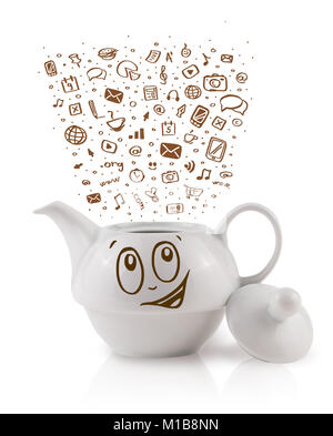 Kaffee kann mit Hand gezeichnet media Icons, isoliert auf weißem Stockfoto