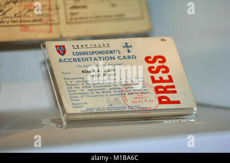 WW 11 Kriegskorrespondenten Presse Akkreditierung, Presseausweis, England, UK, GB. Stockfoto