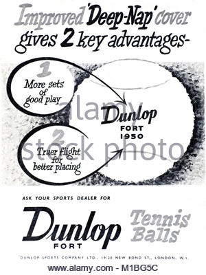 Dunlop Tennisbälle vintage Werbung 1950 s Stockfoto