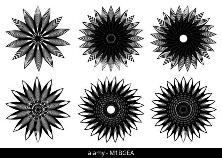 Blume - schwarz und weiß Vektorsymbol, Star vector Pattern, Set, Stock Vektor
