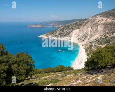 Myrtos beach Panoramablick von oben in der Insel Kefalonia, Griechenland Stockfoto