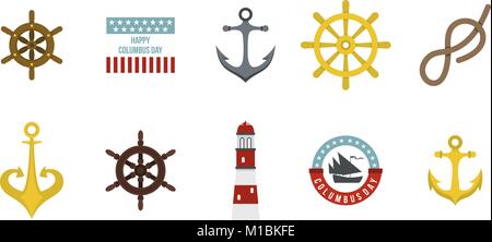 Meer element Icon Set, flacher Stil Stock Vektor