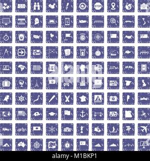 100 Kartographie Icons Set grunge Sapphire Stock Vektor