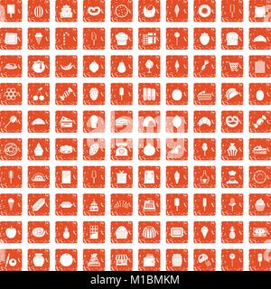 100 Süßwaren Icons Set grunge orange Stock Vektor