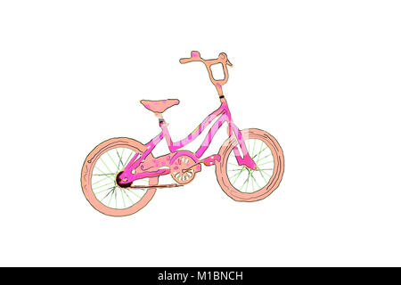 Poster Cartoon Illustration braune und rote Farbe Bild einer Kunst Grafik Fahrrad auf weißem Hintergrund Stockfoto