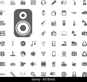 Musik Spalte Symbol. Medien, Musik und Kommunikation Vektor-illustration Icon Set. Der universelle Symbole. Satz von 64 Icons. Stock Vektor
