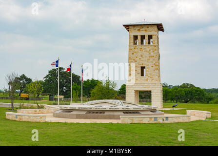 Texas, Hill Country, Fredericksburg, Texas Rangers Heritage Center, Ranger Ring der Ehre, Glockenturm Campanile Stockfoto