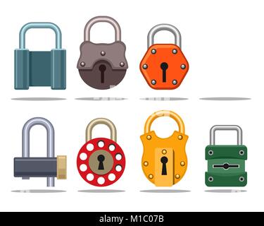 Vektor sperren. Bunte Schloss mit Schlüssel Loch und geheimen Code, Schutzausrüstung und Sicherheit Passwort Kombination vektor Abbildung Stock Vektor