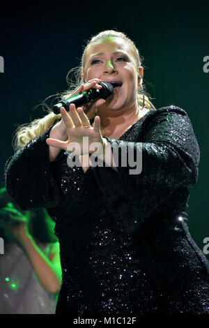 Sarah Dawn Feiner an Vintergalan in Saab Arena in Linköping, Schweden 2017 Stockfoto